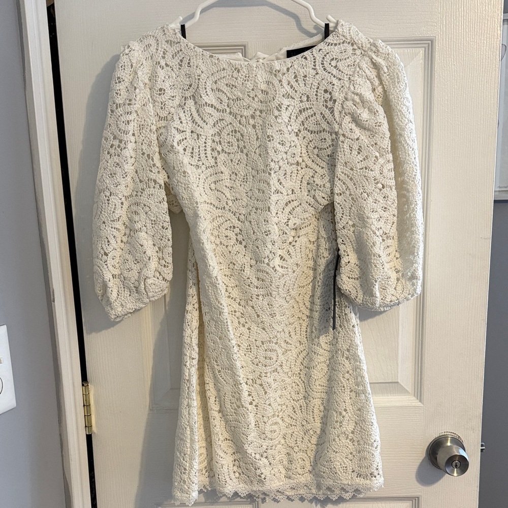 House of Harlow 1960 Ivory Crochet Lace Puff-Sleeve Mini Dress